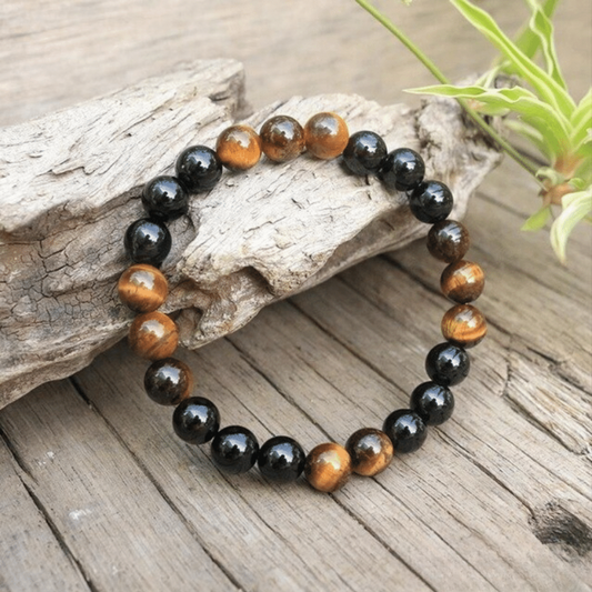 Bracelet en Oeil de Tigre et Onyx Noir