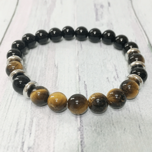 Bracelet en Oeil de Tigre et Tourmaline Noire