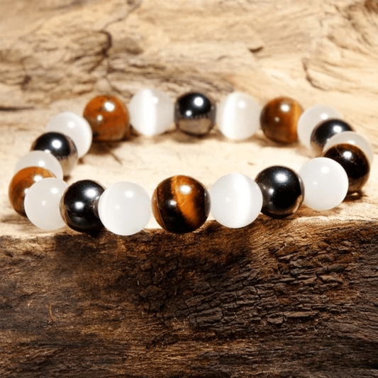 Bracelet en Oeil de Tigre, Hématite et Opale Blanche