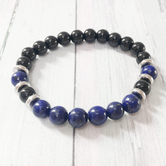 Bracelet en Onyx Noir et Lapis Lazuli