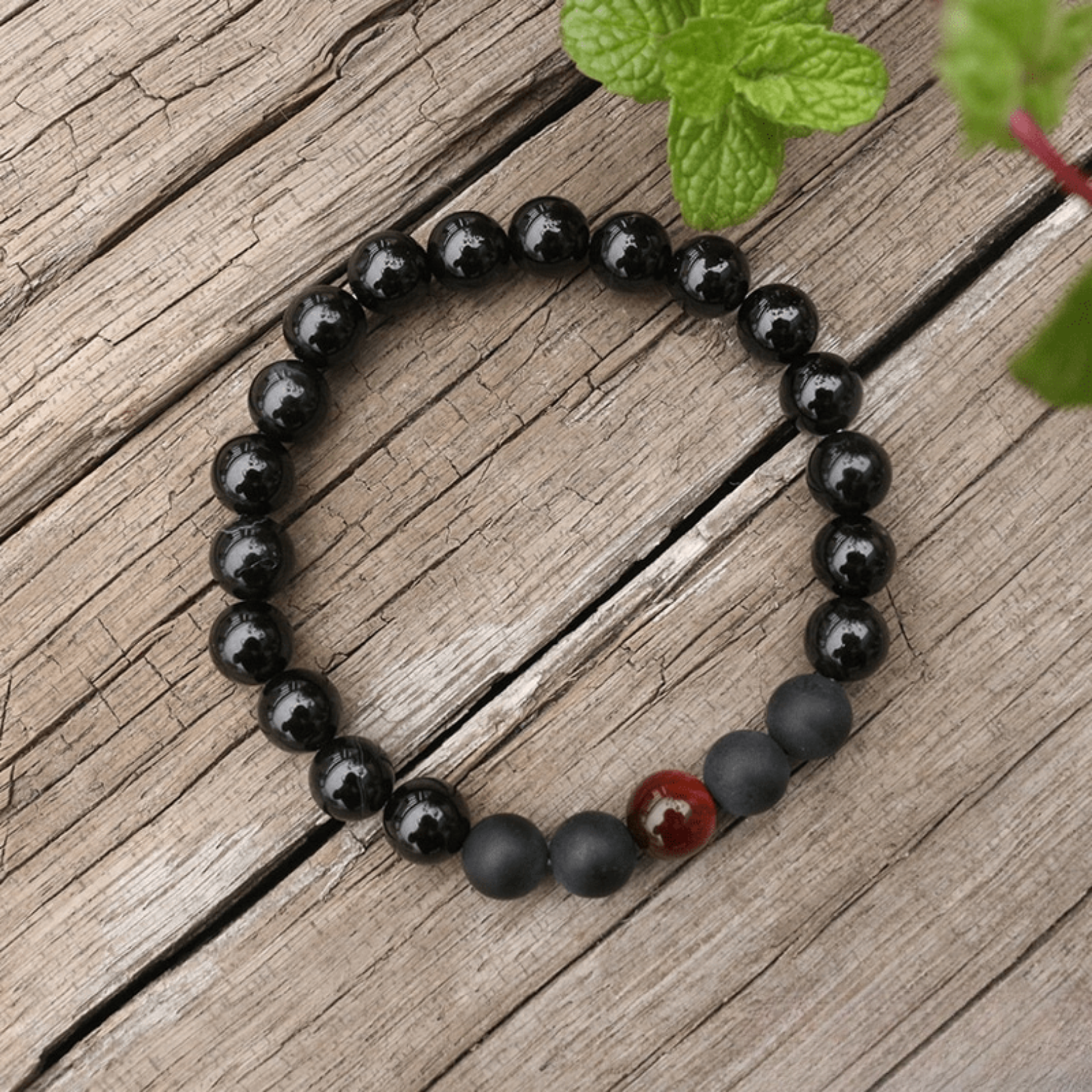 Bracelet en Onyx Noir et Oeil de Taureau