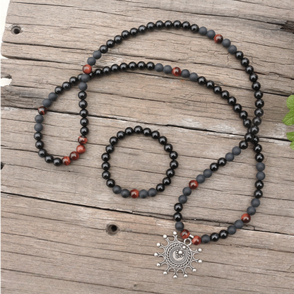 Bracelet en Onyx Noir et Oeil de Taureau