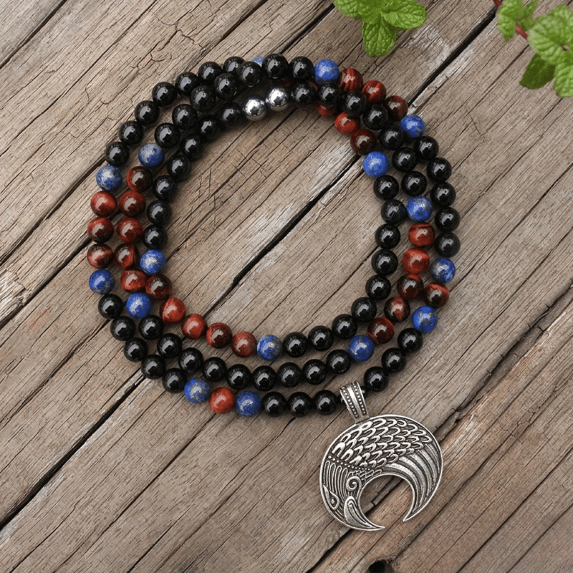 Bracelet en Onyx Noir, Oeil de Taureau et Lapis Lazuli