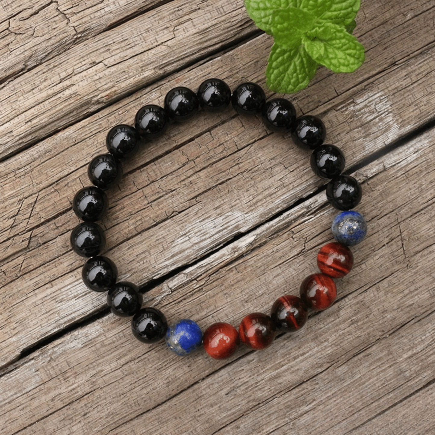 Bracelet en Onyx Noir, Oeil de Taureau et Lapis Lazuli