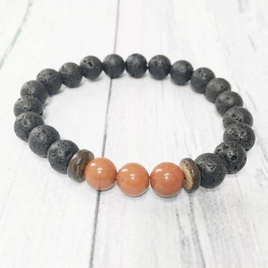 Bracelet en Pierre de Lave et Jaspe Rouge