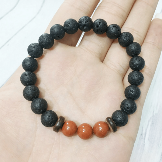 Bracelet en Pierre de Lave et Jaspe Rouge