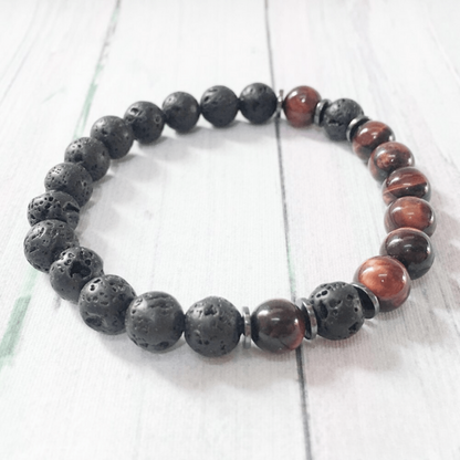 Bracelet en Pierre de Lave et Oeil de Taureau