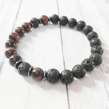 Bracelet en Pierre de Lave et Oeil de Taureau