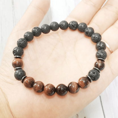 Bracelet en Pierre de Lave et Oeil de Taureau