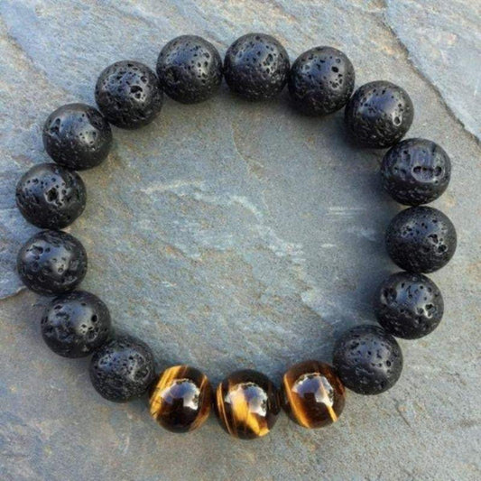 Bracelet en Pierre de Lave et Oeil de Tigre