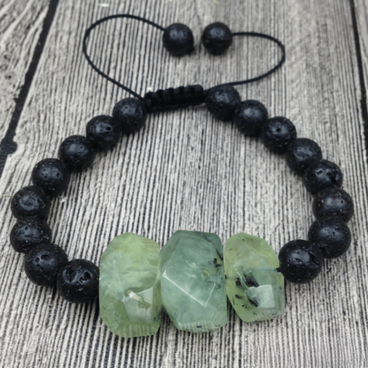 Bracelet en Pierre de Lave et Préhnite