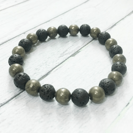 Bracelet en Pierre de Lave et Pyrite