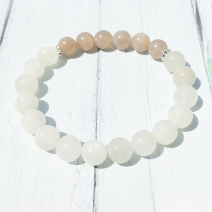 Bracelet en Pierre de Lune et Pierre de Soleil