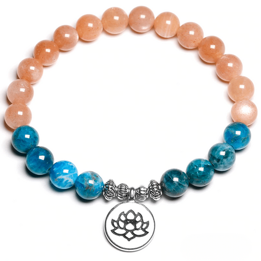 Bracelet en Pierre de Soleil et Apatite Bleue