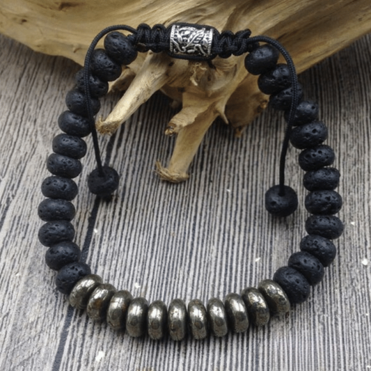Bracelet en Pyrite et Pierre de Lave