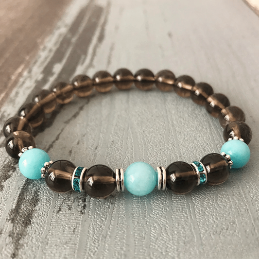 Bracelet en Quartz Fumé et Aigue Marine