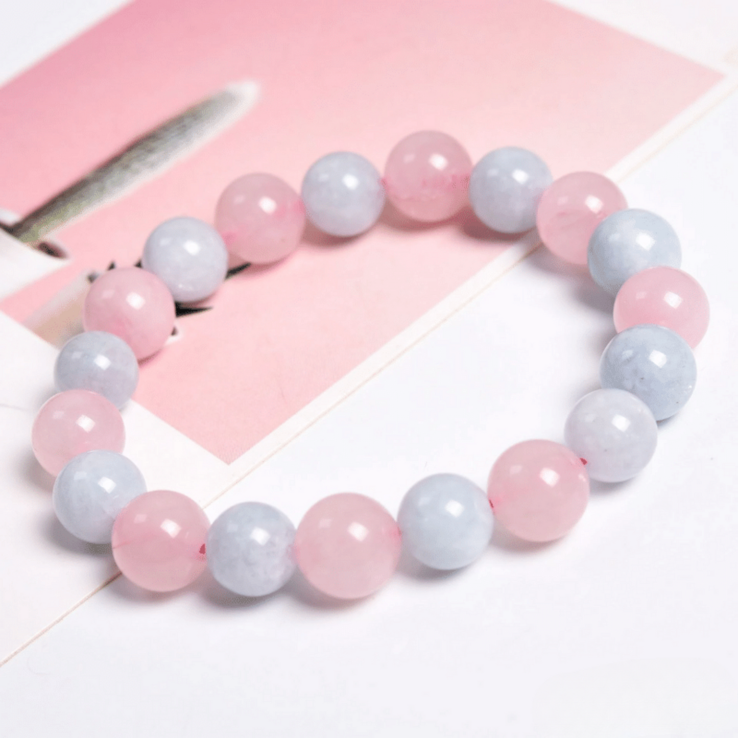 Bracelet en Quartz Rose et Aigue Marine