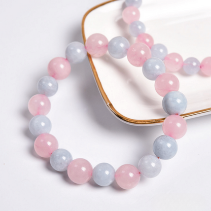 Bracelet en Quartz Rose et Aigue Marine