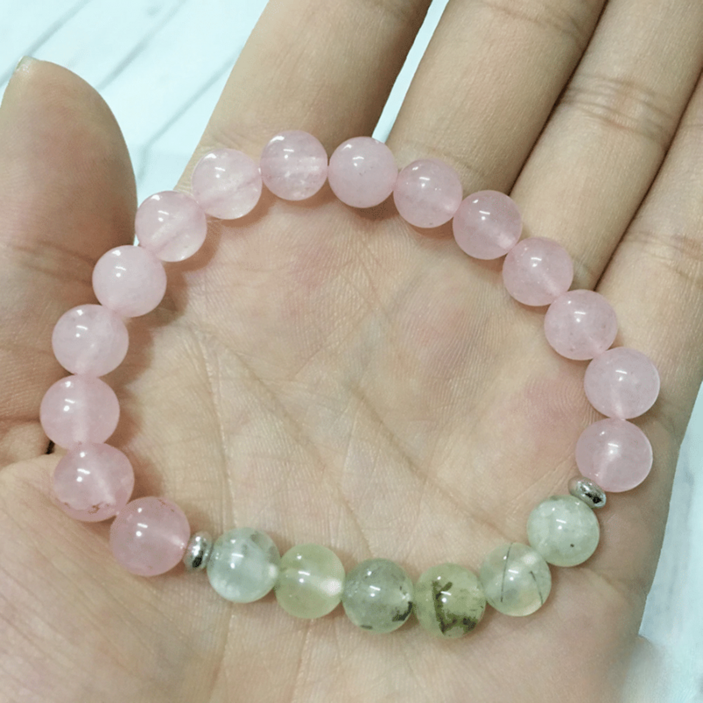 Bracelet en Quartz Rose et Préhnite