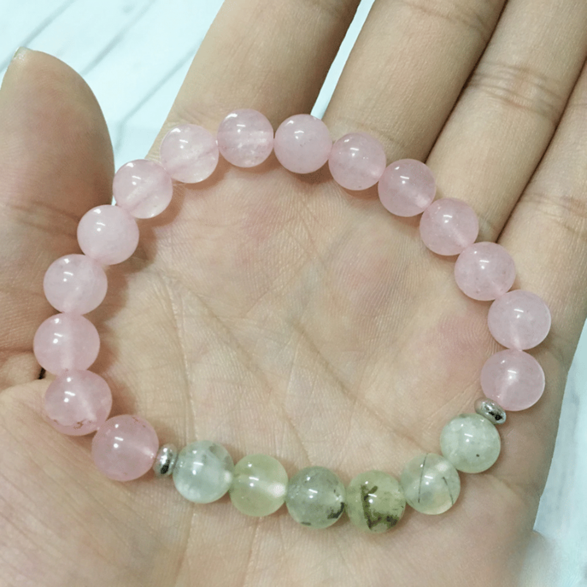 Bracelet en Quartz Rose et Préhnite