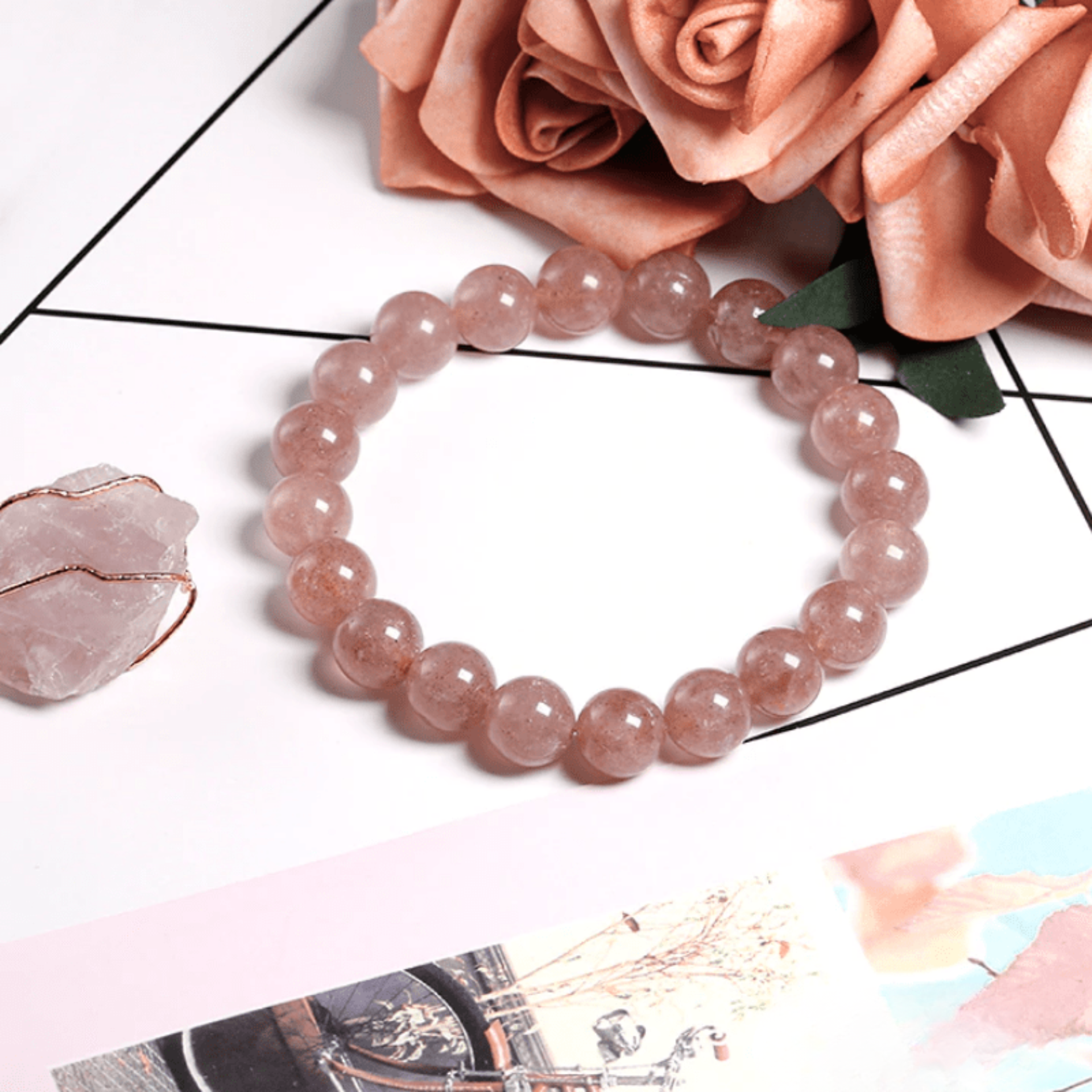 Bracelet en Quartz Rose Fraise