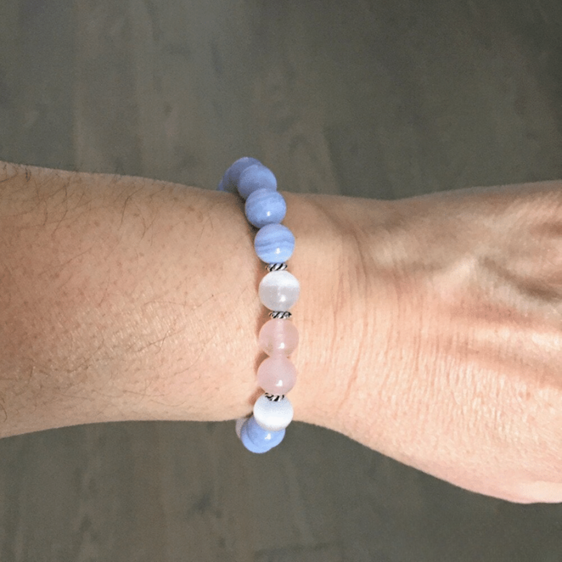 Bracelet en Quartz Rose, Pierre de Lune et Agate Blue Lace
