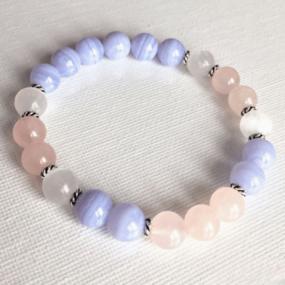 Bracelet en Quartz Rose, Pierre de Lune et Agate Blue Lace
