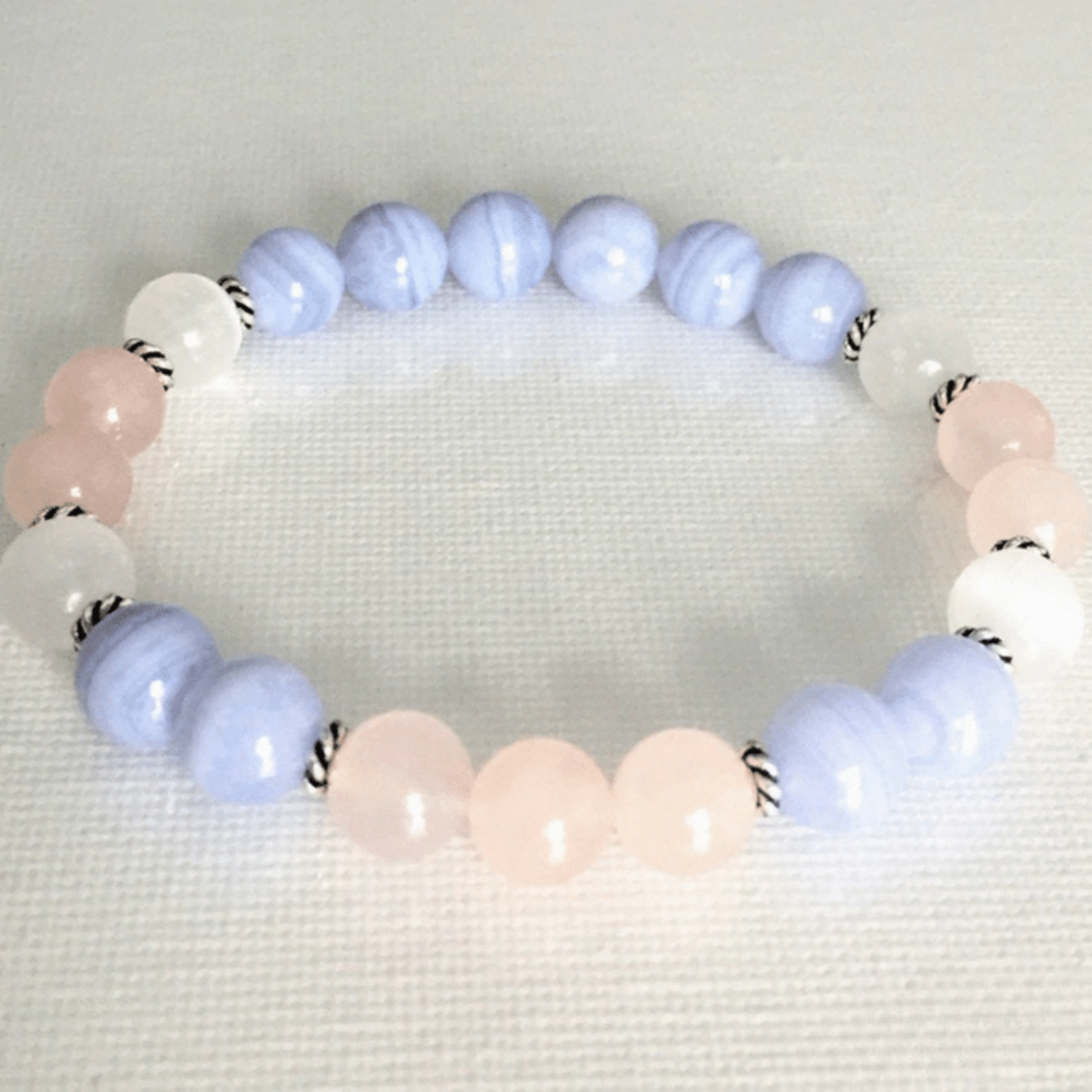 Bracelet en Quartz Rose, Pierre de Lune et Agate Blue Lace