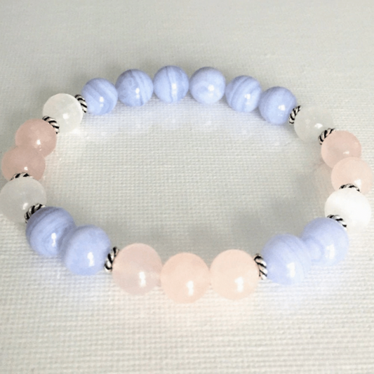 Bracelet en Quartz Rose, Pierre de Lune et Agate Blue Lace