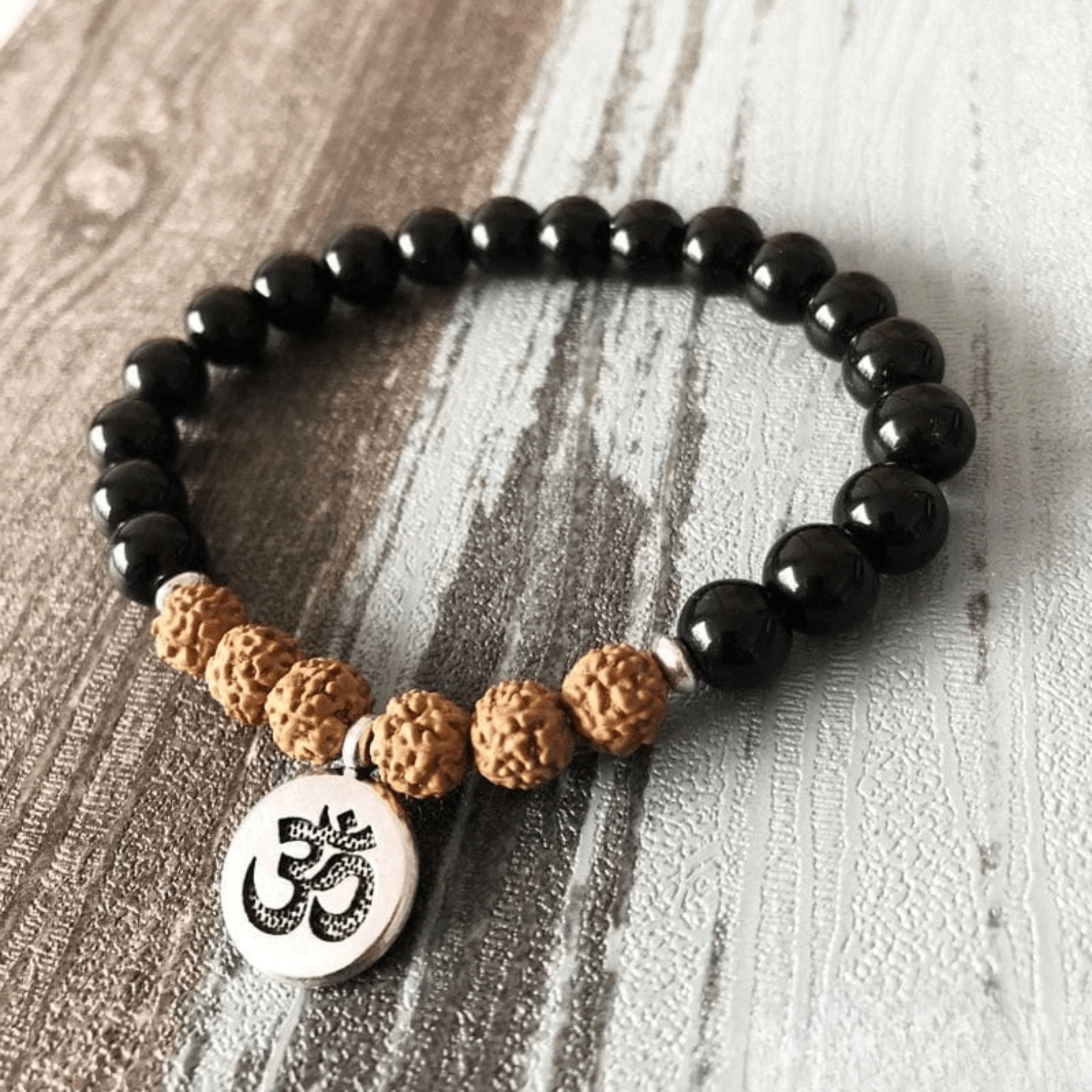 Bracelet en Rudraksha et Onyx Noir