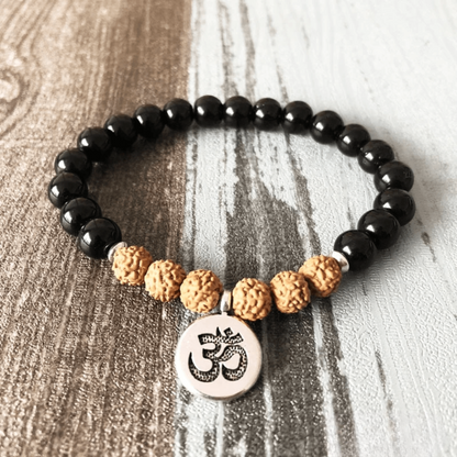 Bracelet en Rudraksha et Onyx Noir
