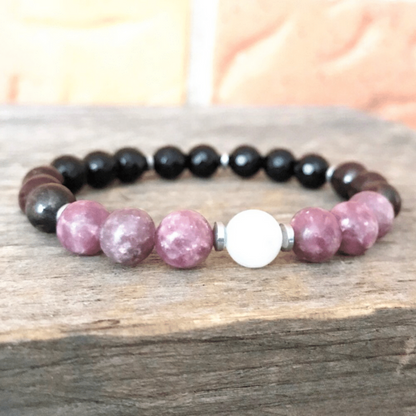 Bracelet en Tourmaline, Grenat, Lépidolite et Pierre de Lune