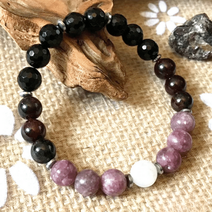 Bracelet en Tourmaline, Grenat, Lépidolite et Pierre de Lune