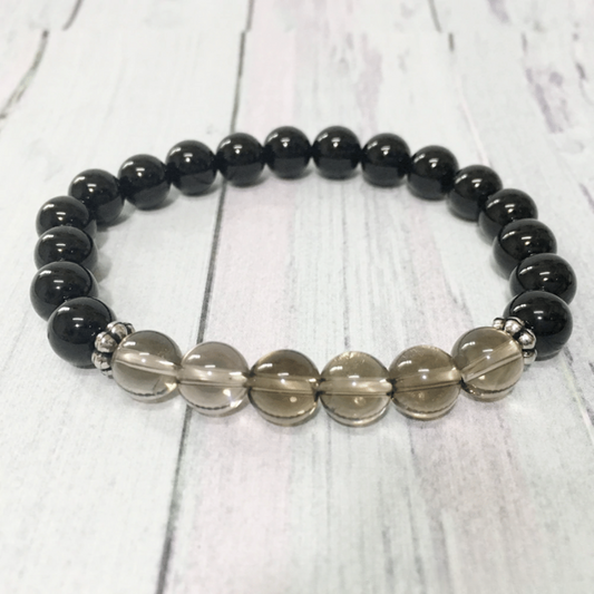 Bracelet en Tourmaline Noire et Quartz Fumé