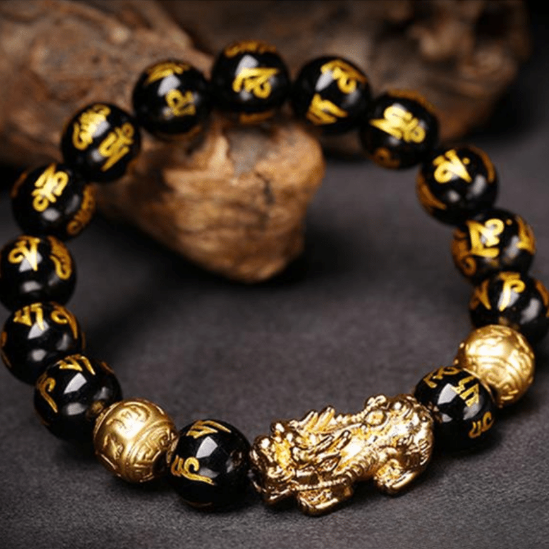 Bracelet Feng Shui en Obsidienne Noire