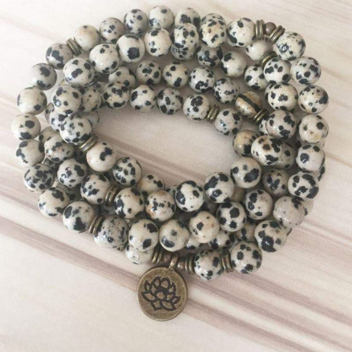 Dalmatian Jasper Mala Lotus Bracelet