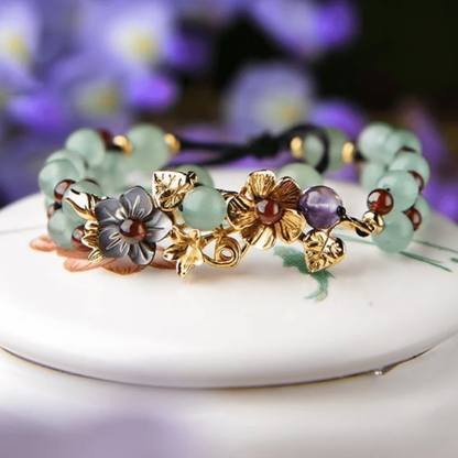 Bracelet Fleur en Jade et Grenat
