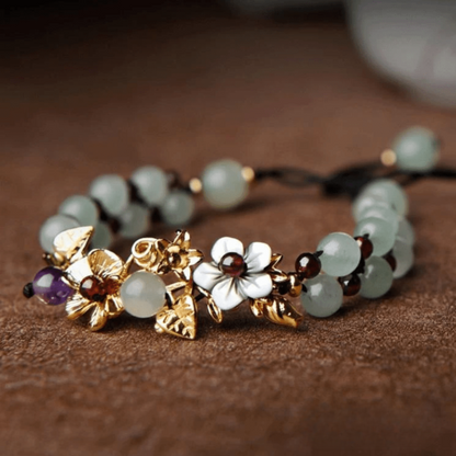 Bracelet Fleur en Jade et Grenat