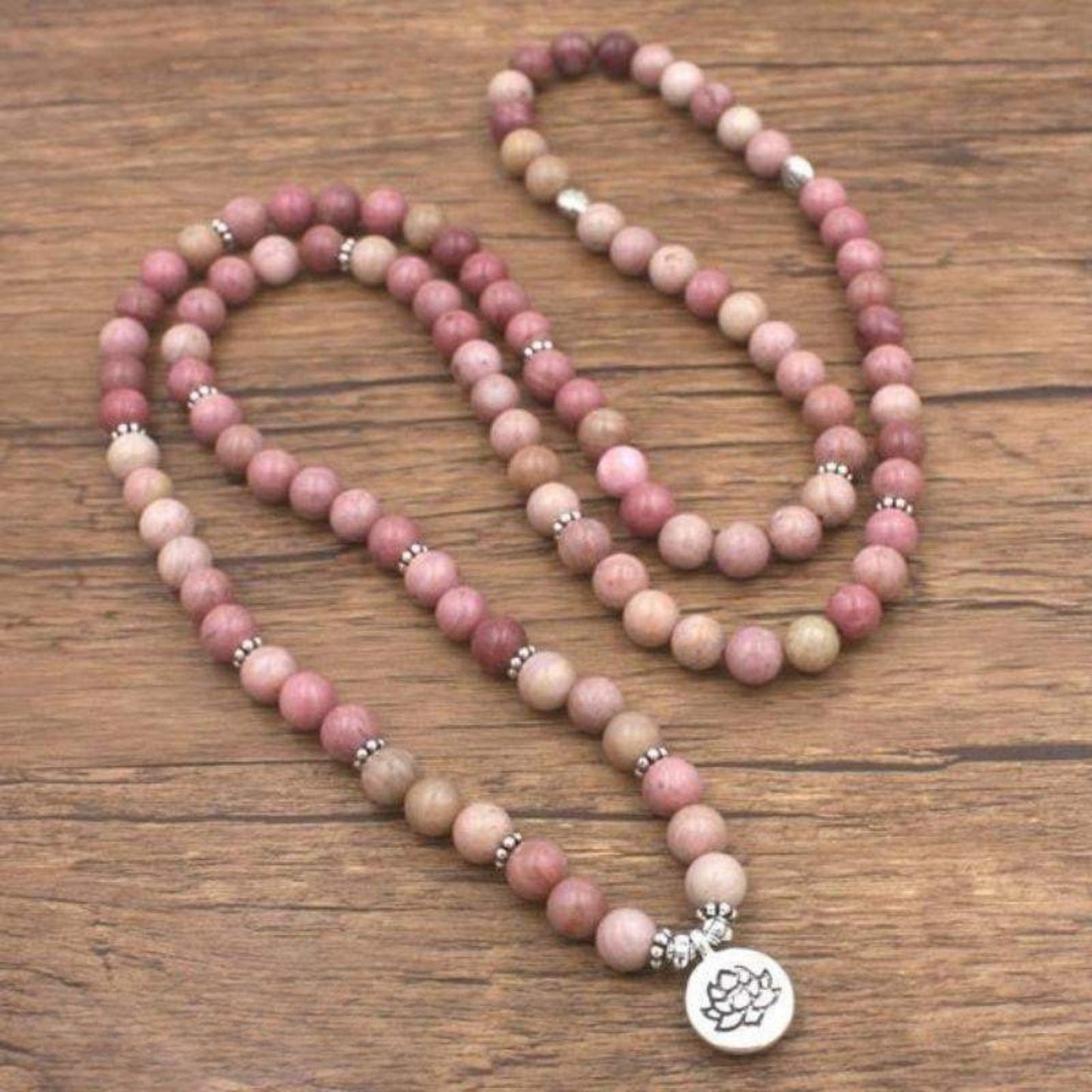 Rhodonite Mala Lotus Bracelet