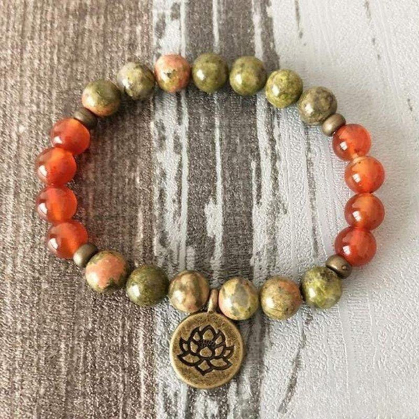 Unakite and Carnelian Lotus Bracelet