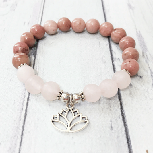 Bracelet Lotus en Rhodonite et Quartz Rose