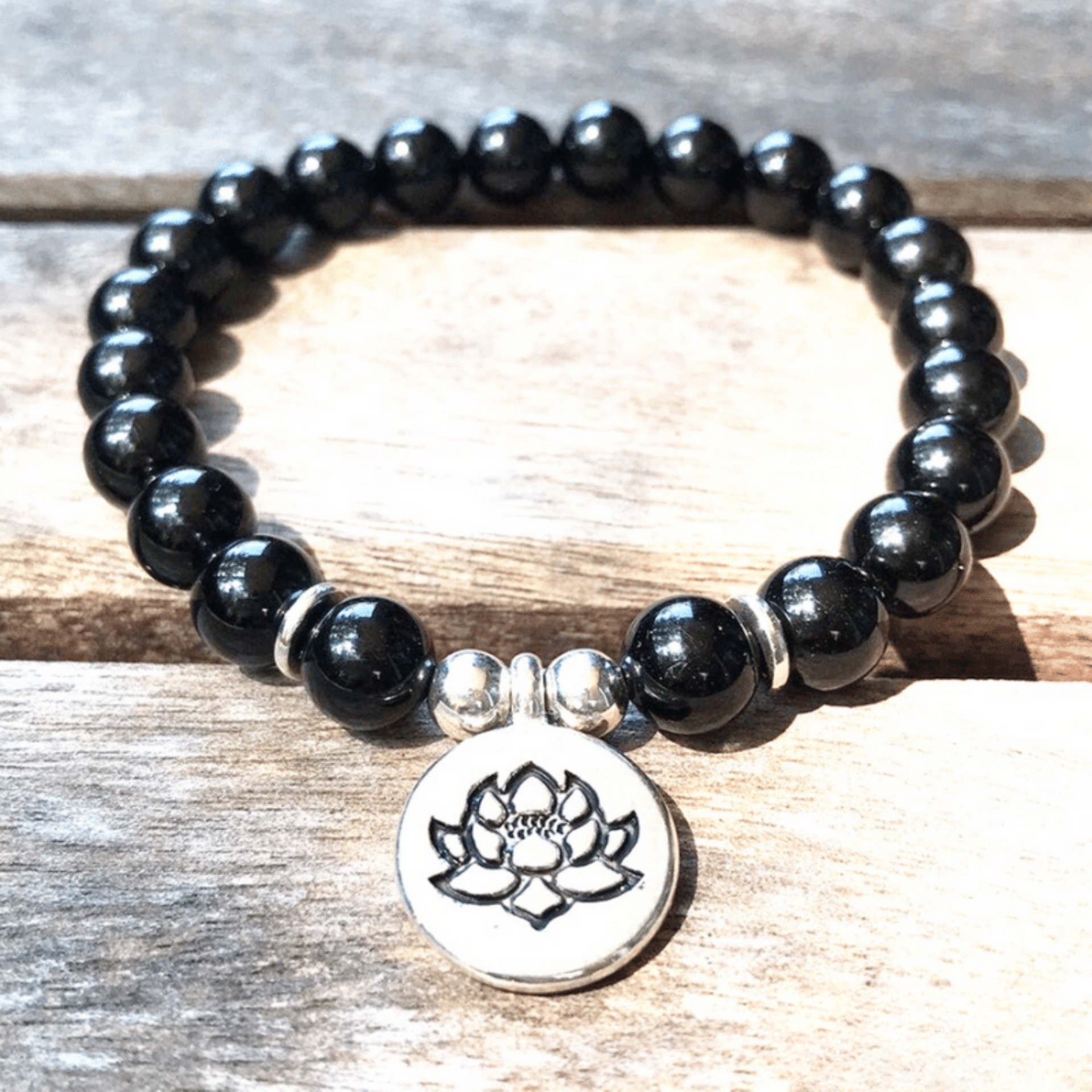 Bracelet Lotus en Tourmaline Noire