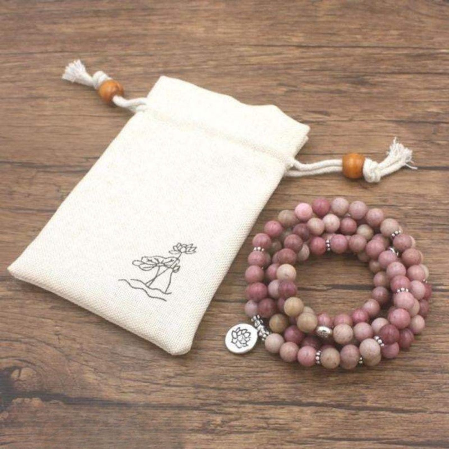 Rhodonite Mala Lotus Bracelet