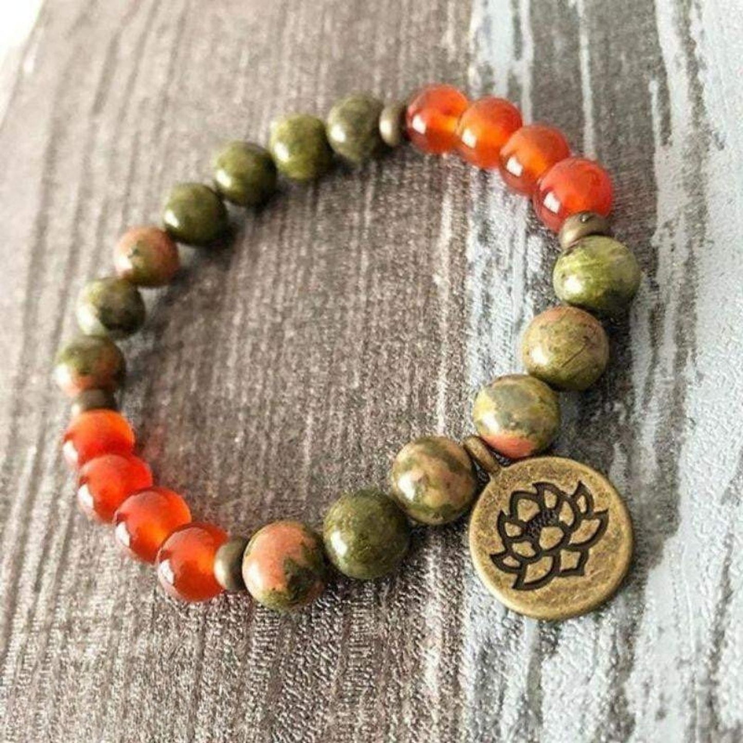 Unakite and Carnelian Lotus Bracelet