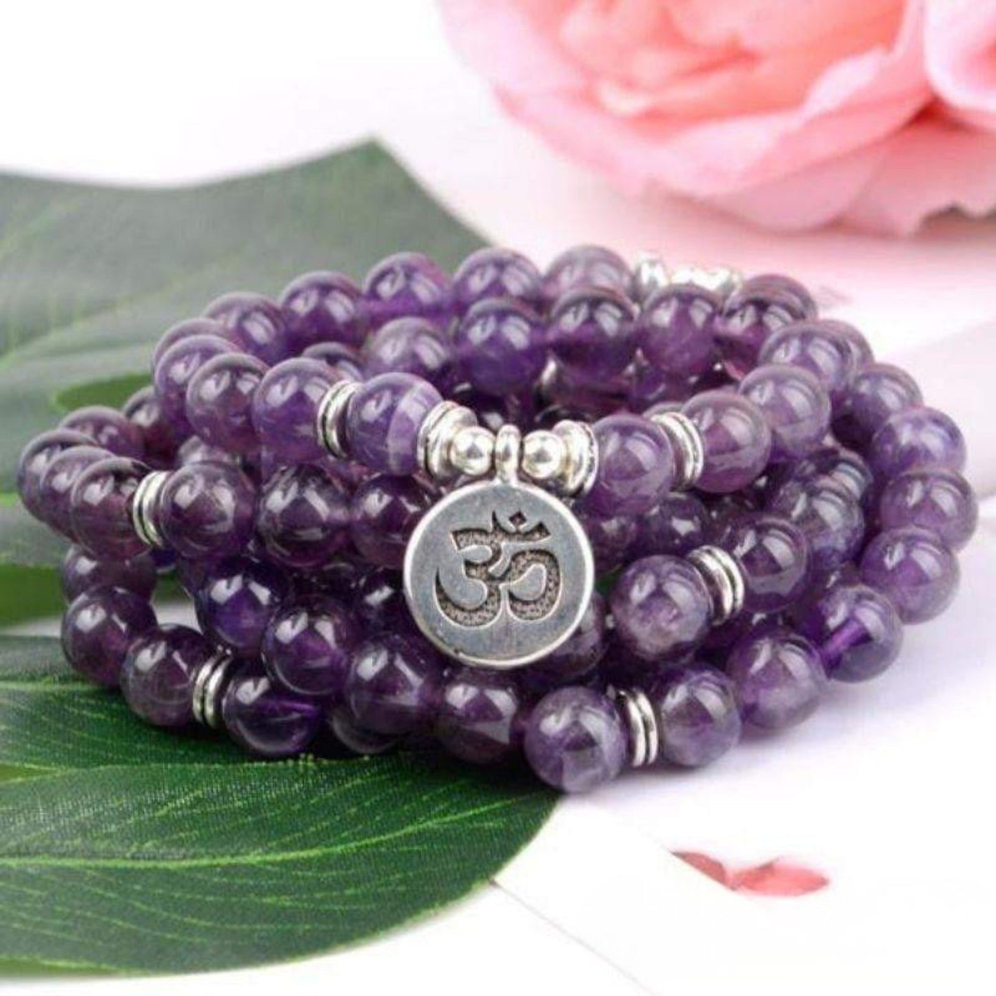 OM 108-Bead Amethyst Mala Bracelet