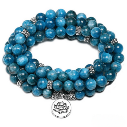 Bracelet Mala 108 Perles en Apatite Bleue