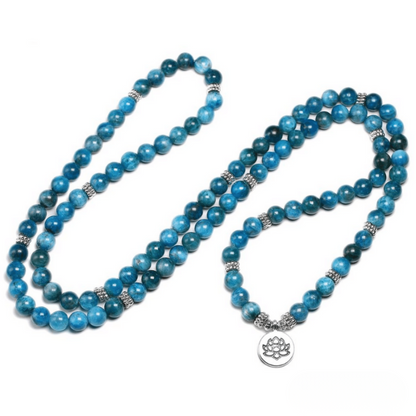 Bracelet Mala 108 Perles en Apatite Bleue
