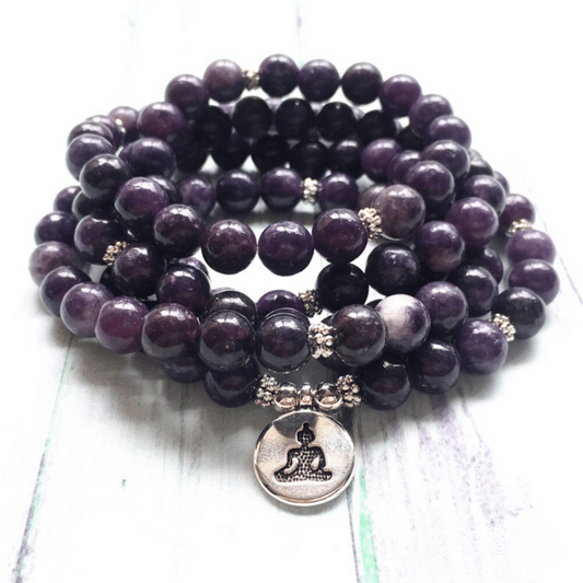 Bracelet Mala 108 Perles en Lépidolite
