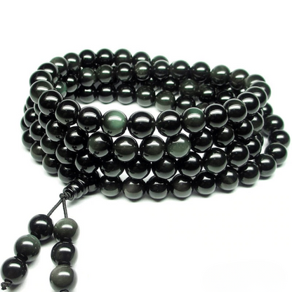 Bracelet Mala 108 Perles en Obsidienne Oeil Céleste