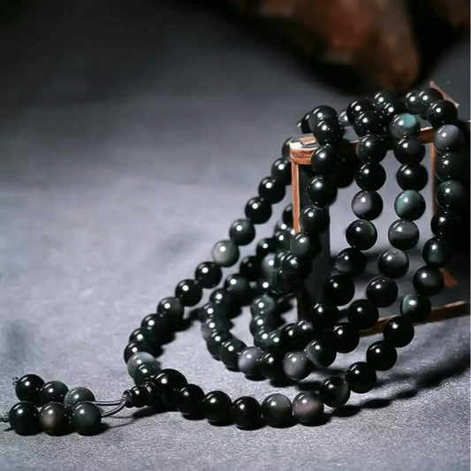 Bracelet Mala 108 Perles en Obsidienne Oeil Céleste